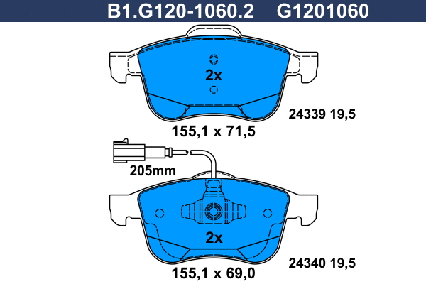 Kit de plaquettes de frein, frein à disque GALFER B1.G120-1060.2