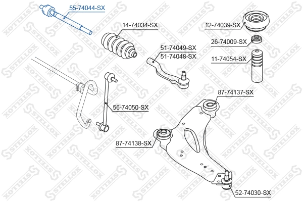 Rotule de direction intérieure, barre de connexion STELLOX 55-74044-SX