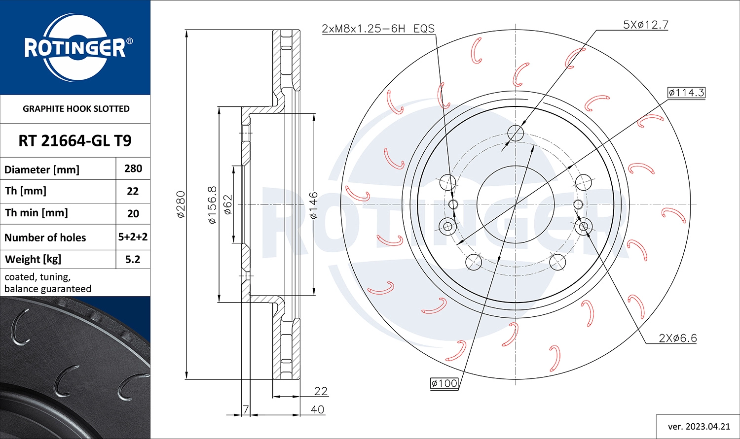 Disque de frein ROTINGER RT 21664-GL T9