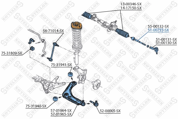 Rotule de direction intérieure, barre de connexion STELLOX 51-00755-SX