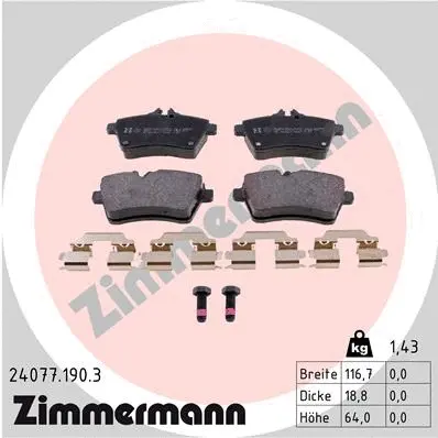 Kit de plaquettes de frein, frein à disque ZIMMERMANN 24077.190.3