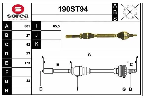 Arbre de transmission STARTCAR 190ST94