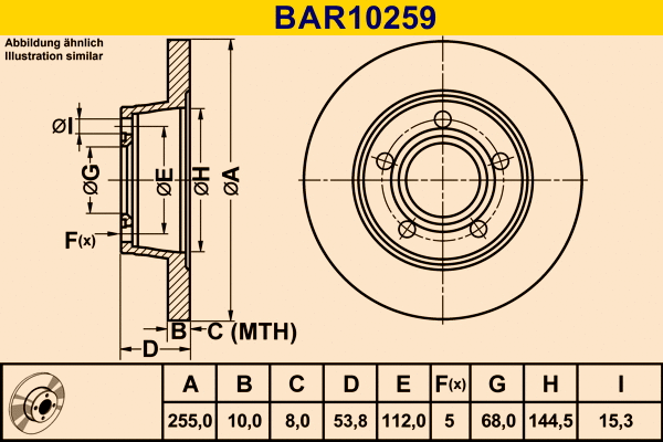 Disque de frein BARUM BAR10259