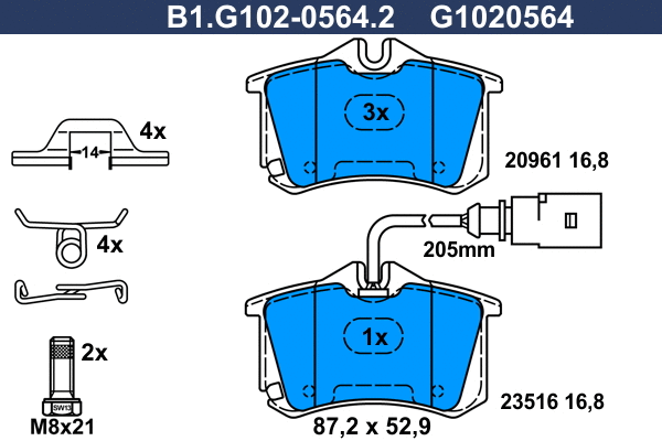 Kit de plaquettes de frein, frein à disque GALFER B1.G102-0564.2