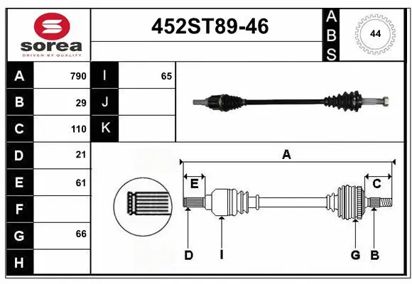 Arbre de transmission STARTCAR 452ST89-46