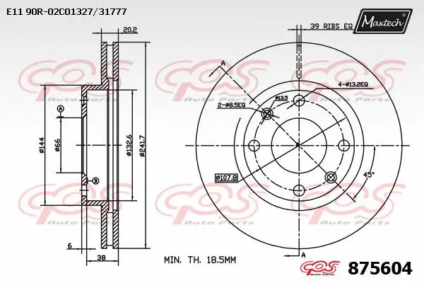 Disque de frein MAXTECH 875604