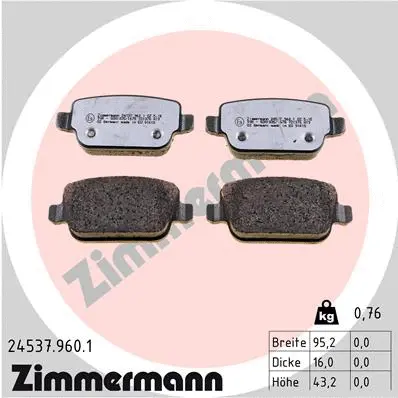 Kit de plaquettes de frein, frein à disque ZIMMERMANN 24537.960.1