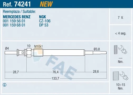 Bougie de préchauffage FAE 74241