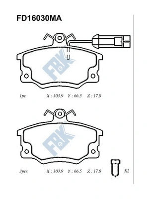 Kit de plaquettes de frein, frein à disque FBK FD16030MA