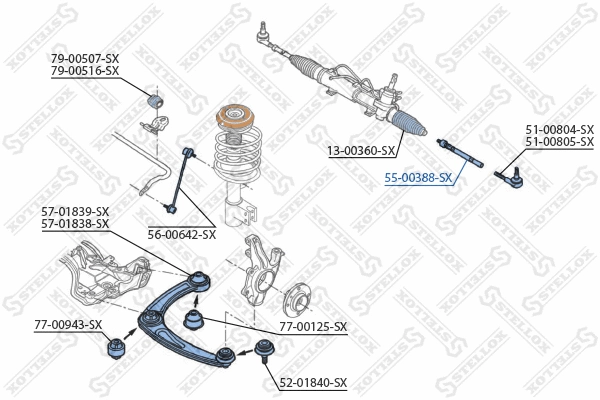 Rotule de direction intérieure, barre de connexion STELLOX 55-00388-SX