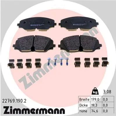 Kit de plaquettes de frein, frein à disque ZIMMERMANN 22769.190.2