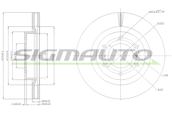 Disque de frein SIGMAUTO DBB757V