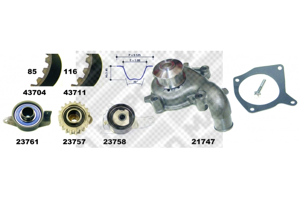 Pompe à eau + kit de courroie crantée MAPCO 41712