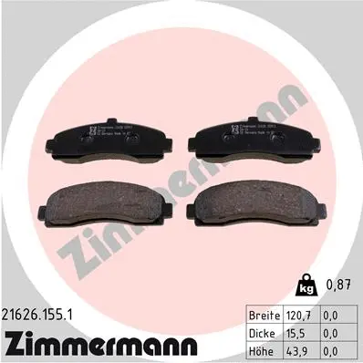Kit de plaquettes de frein, frein à disque ZIMMERMANN 21626.155.1
