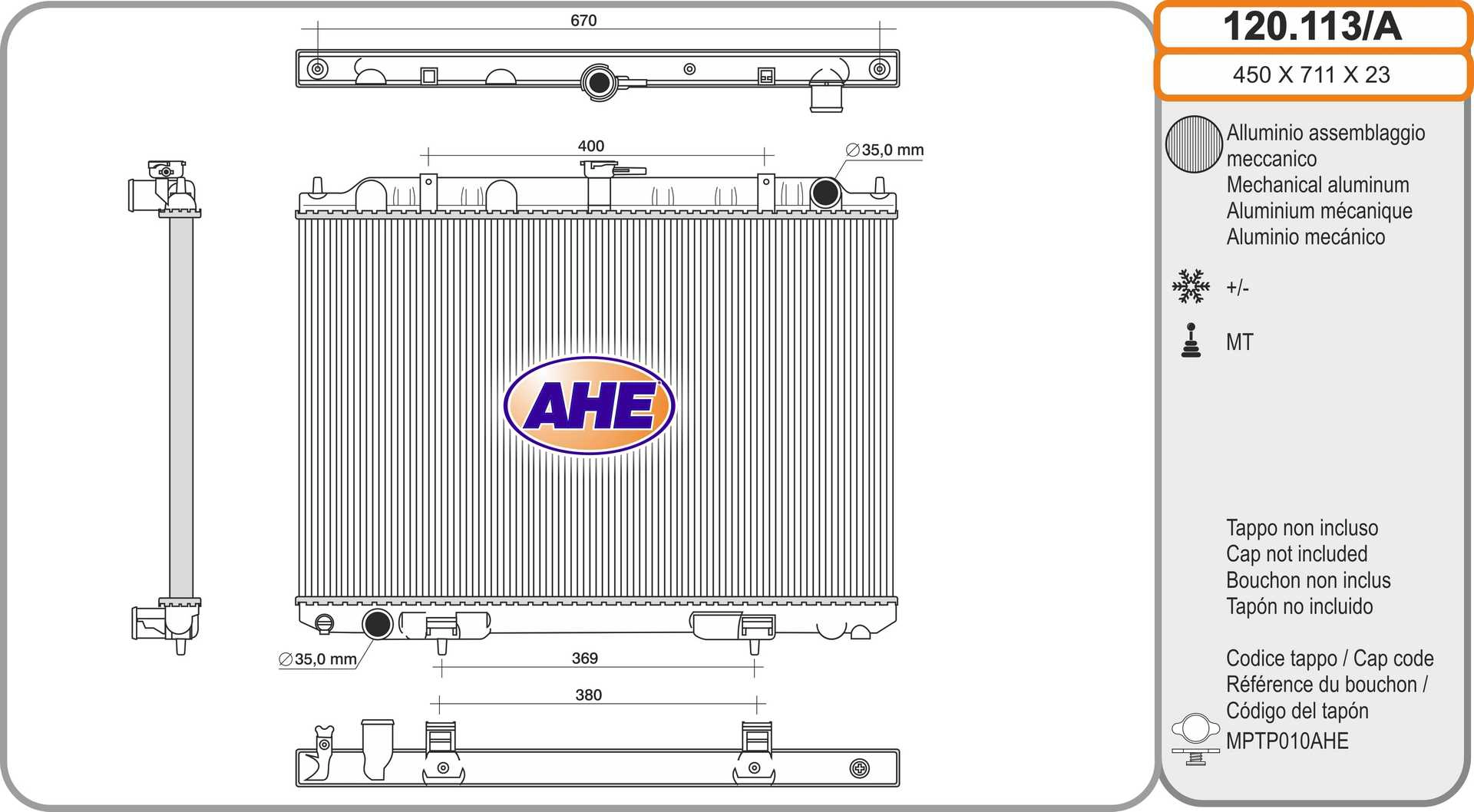 Radiateur, refroidissement du moteur AHE 120.113/A