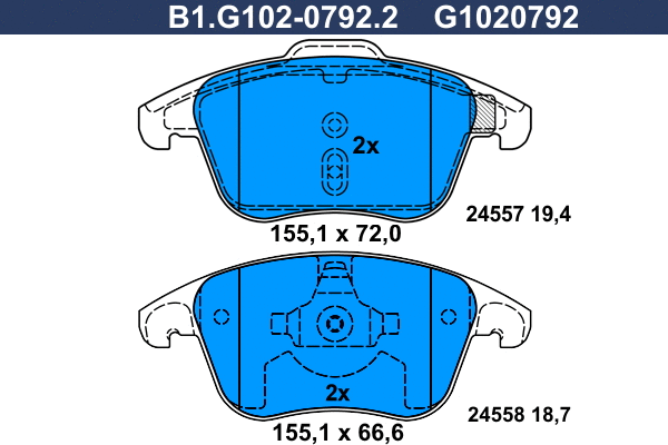 Kit de plaquettes de frein, frein à disque GALFER B1.G102-0792.2