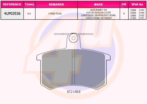 Kit de plaquettes de frein, frein à disque 4u 4UP03536