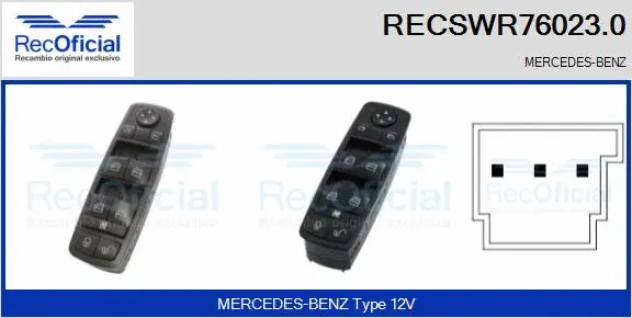 Interrupteur, lève-vitre RECOFICIAL RECSWR76023.0