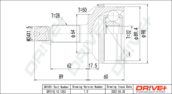 Jeu de joints, arbre de transmission Dr!ve+ DP2110.10.1253