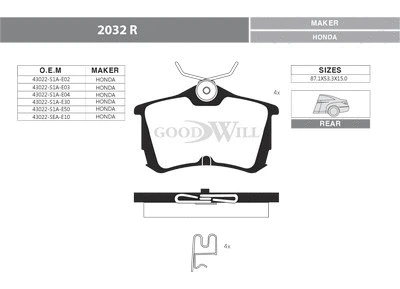 Kit de plaquettes de frein, frein à disque GOODWILL 2032 R