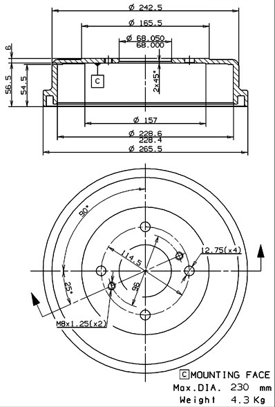 Tambour de frein VILLAR 627.0261