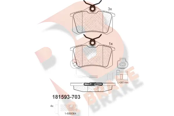Kit de plaquettes de frein, frein à disque R BRAKE RB1593-703