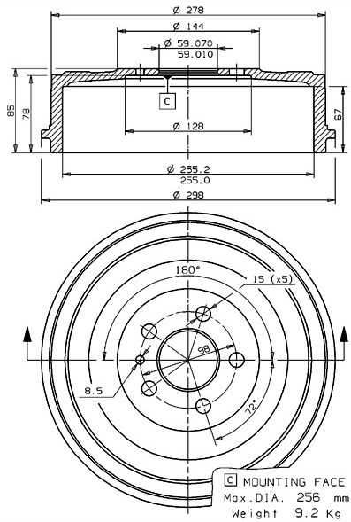 Tambour de frein VILLAR 627.0081