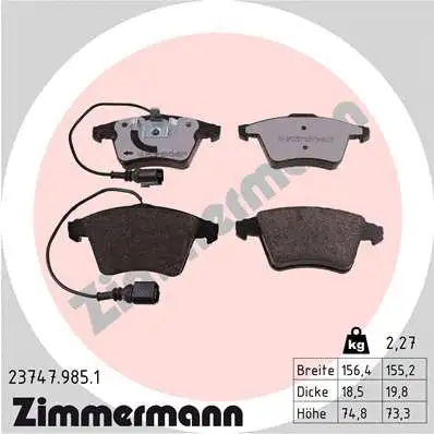 Kit de plaquettes de frein, frein à disque ZIMMERMANN 23747.985.1