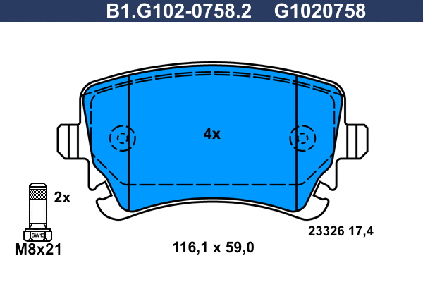 Kit de plaquettes de frein, frein à disque GALFER B1.G102-0758.2