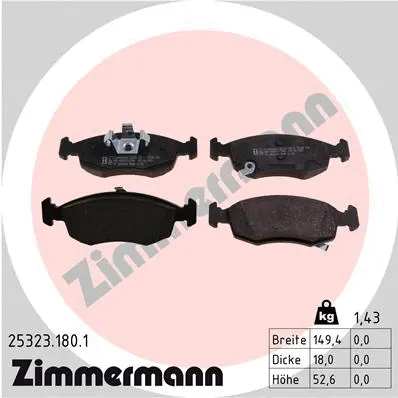 Kit de plaquettes de frein, frein à disque ZIMMERMANN 25323.180.1