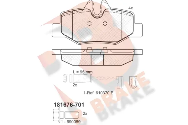 Kit de plaquettes de frein, frein à disque R BRAKE RB1676-701