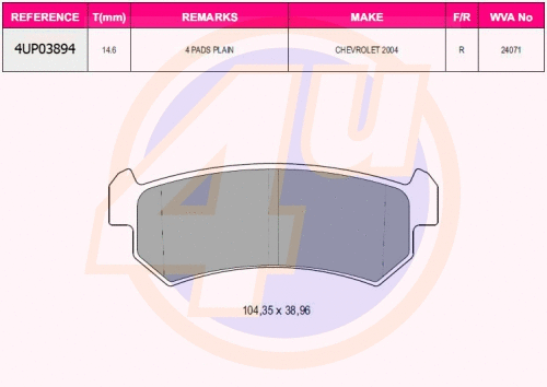 Kit de plaquettes de frein, frein à disque 4u 4UP03894
