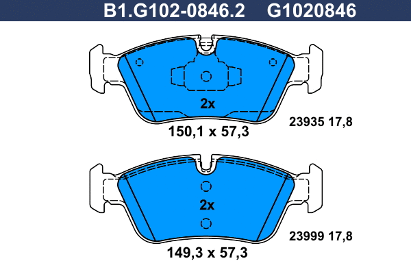 Kit de plaquettes de frein, frein à disque GALFER B1.G102-0846.2