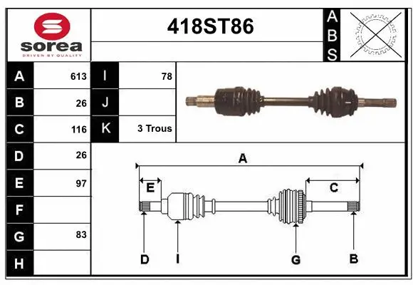 Arbre de transmission STARTCAR 418ST86