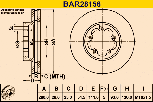 Disque de frein BARUM BAR28156