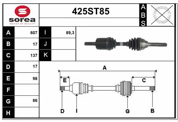 Arbre de transmission STARTCAR 425ST85
