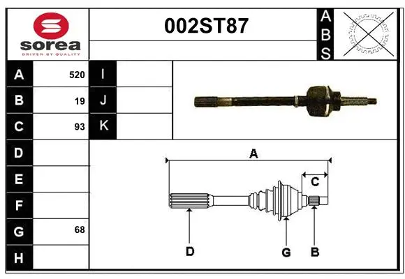 Arbre de transmission STARTCAR 002ST87