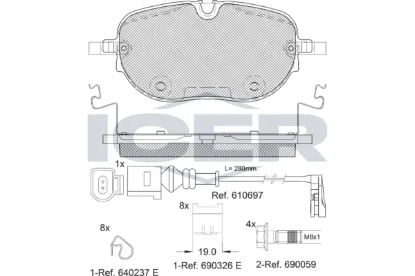 Kit de plaquettes de frein, frein à disque ICER 182390