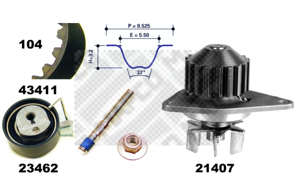 Pompe à eau + kit de courroie crantée MAPCO 41411