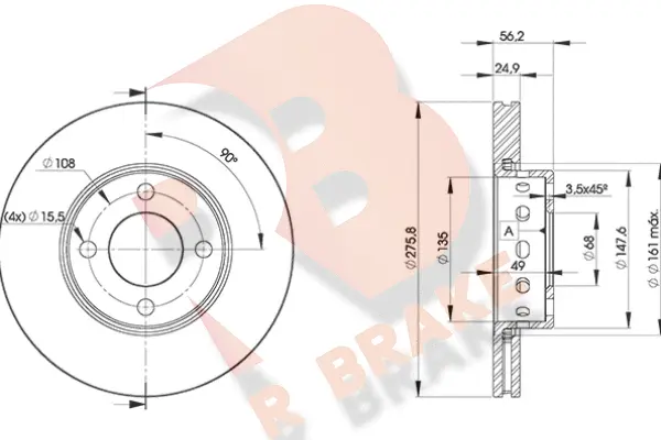 Disque de frein R BRAKE 78RBD28012