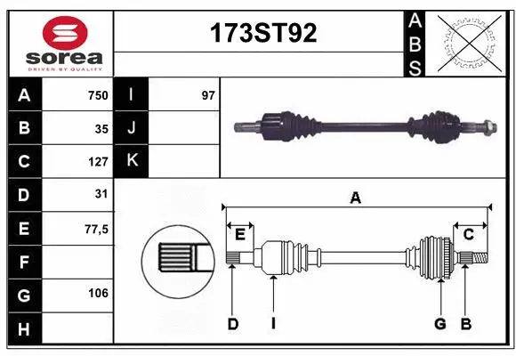 Arbre de transmission STARTCAR 173ST92