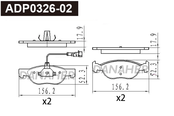 Kit de plaquettes de frein, frein à disque DANAHER ADP0326-02