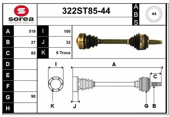 Arbre de transmission STARTCAR 322ST85-44