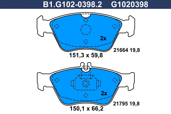 Kit de plaquettes de frein, frein à disque GALFER B1.G102-0398.2