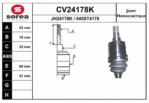 Jeu de joints, arbre de transmission EAI CV24178K