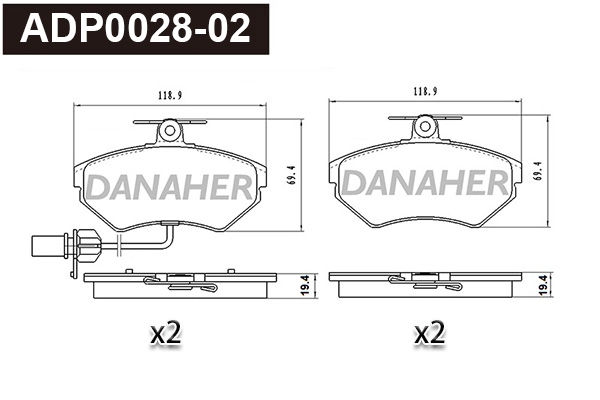 Kit de plaquettes de frein, frein à disque DANAHER ADP0028-02