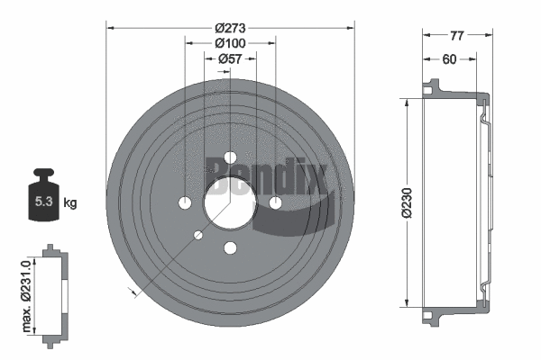 Tambour de frein BENDIX Braking BDM1000