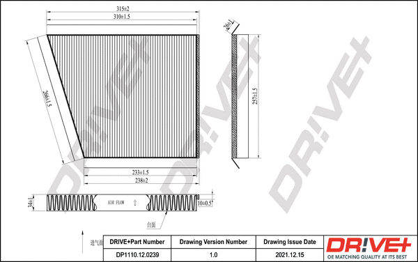Filtre, air de l'habitacle Dr!ve+ DP1110.12.0239