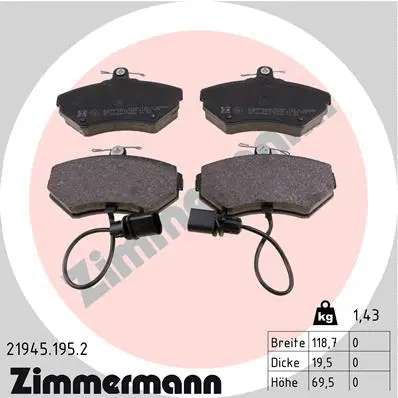 Kit de plaquettes de frein, frein à disque ZIMMERMANN 21945.195.2