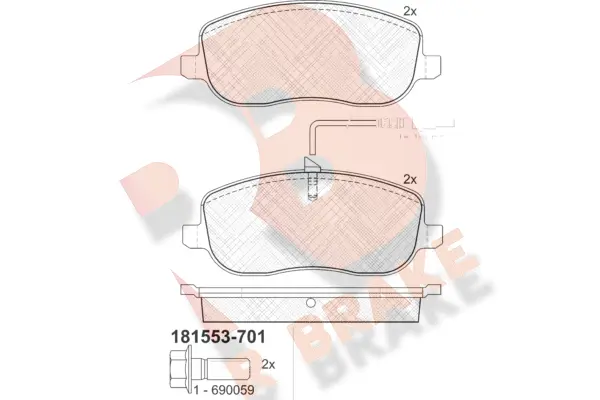 Kit de plaquettes de frein, frein à disque R BRAKE RB1553-701